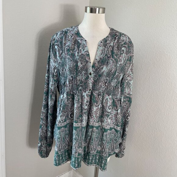 Knox Rose Womens Plus XXL Paisley Long Sleeve Boho Blouse Top - Picture 1 of 10